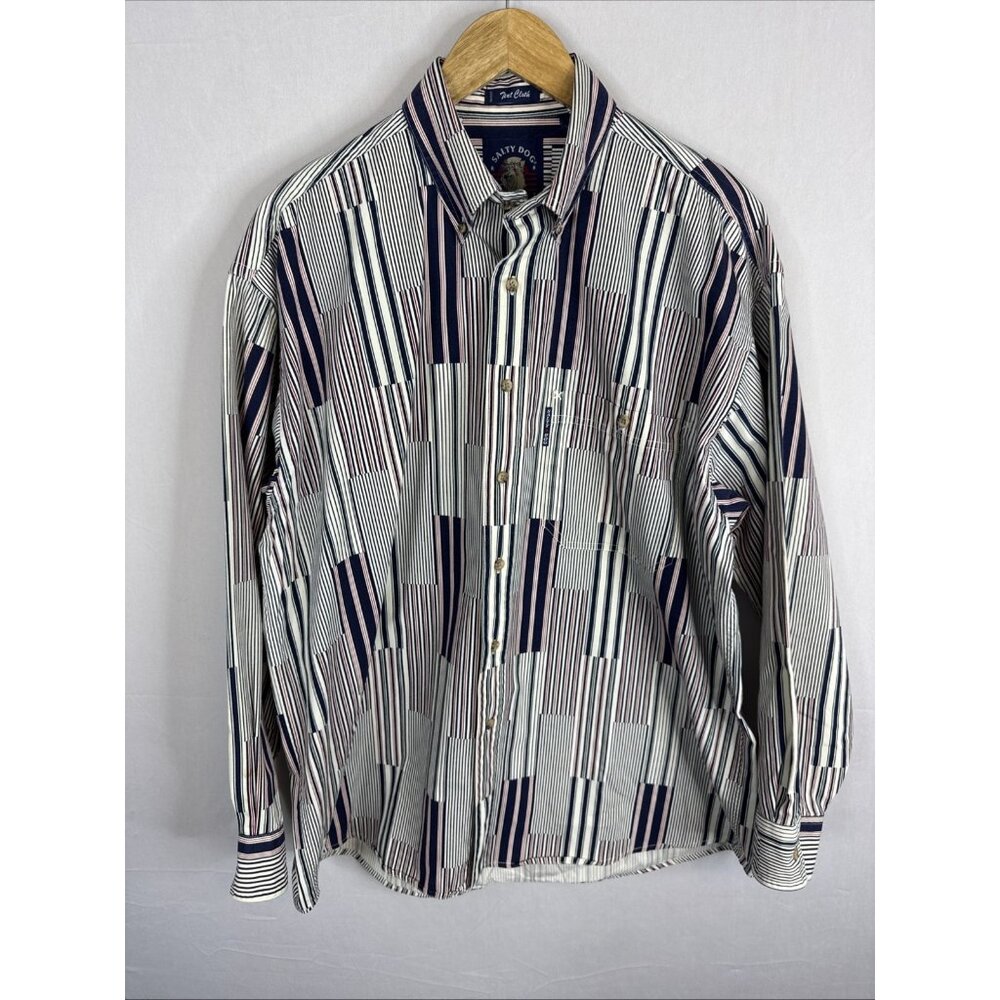 Salty Dog‎ Gant Vintage Patchwork Stripe Shirt Mens L Tent Cloth Cotton